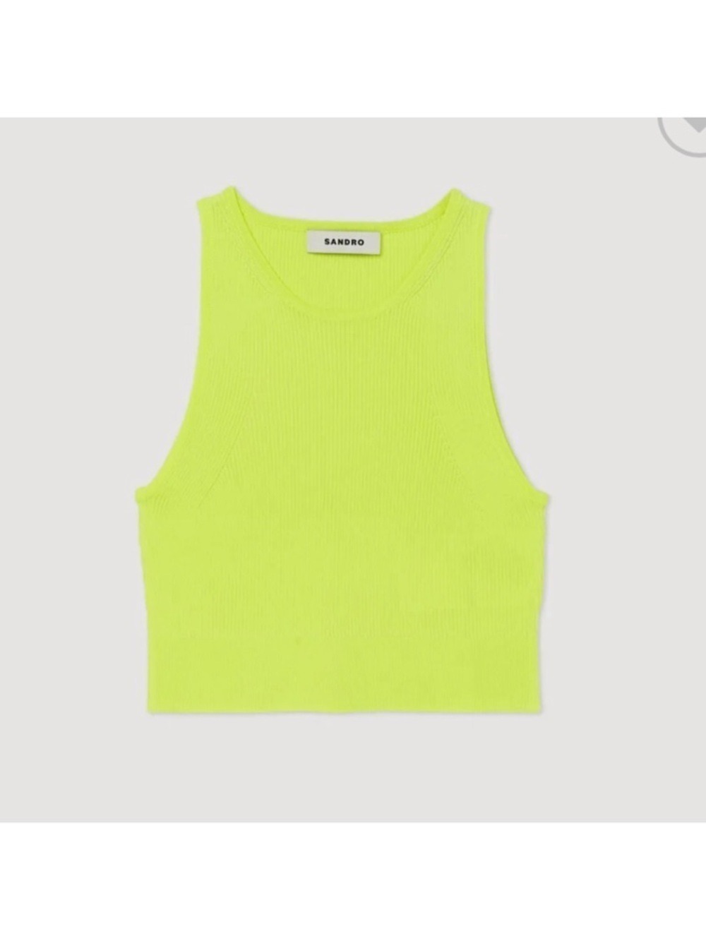 Sandro Tristan Neon Ribbed Cropped Tank Top Vert Pomme Size 1 - Picture 2 of 5